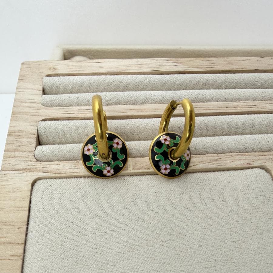 گوشواره حلقه ای مینا کاری رنگ طلایی کد 138