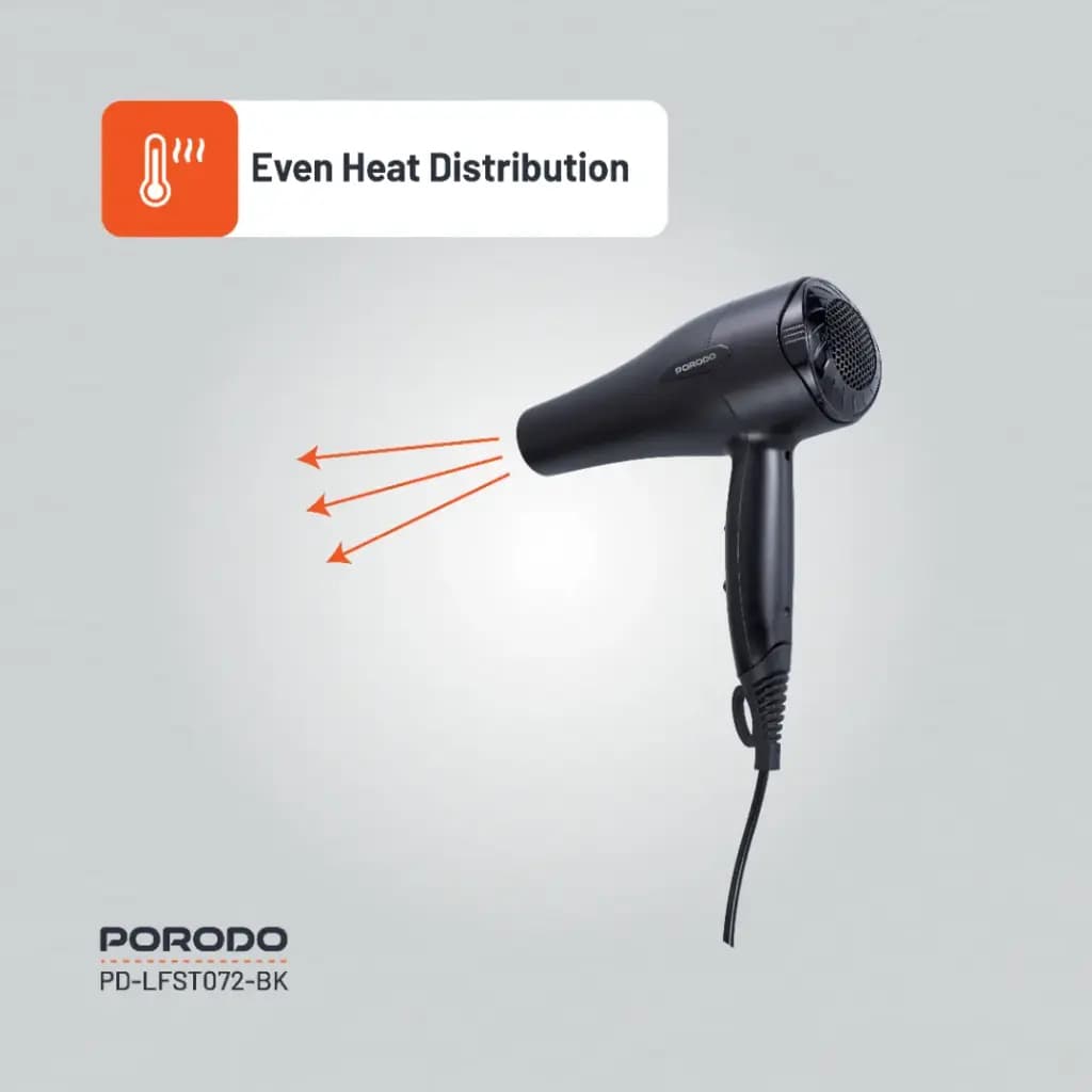 سشوار باد گرم Porodo lifestyle Negative ion no frizz hair dryer1200w Lfs072 — تصویر ۶