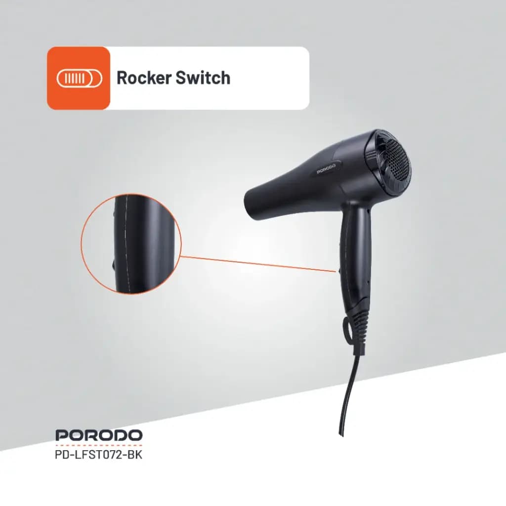 سشوار باد گرم Porodo lifestyle Negative ion no frizz hair dryer1200w Lfs072 — تصویر ۲