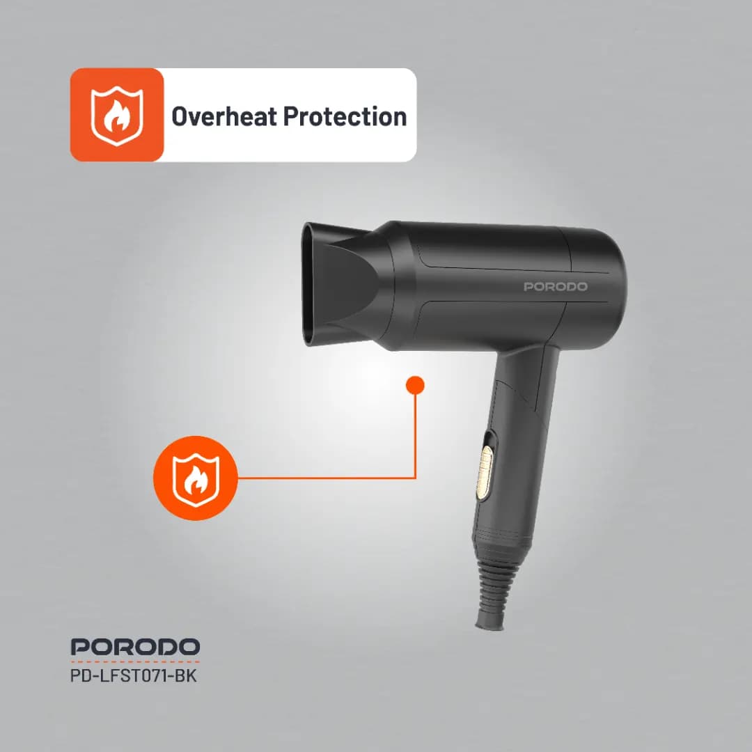 سشوار باد گرم تاشو Porodo lifestyle negative ion-folding no frizz hair dryer LFS071 1200w — تصویر ۵