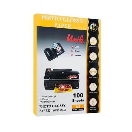 کاغذ فتوگلاسه یونیک Rc سایز A3 وزن 130 گرم 100 برگ