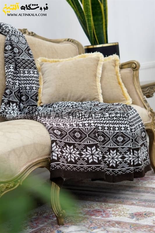 شال مبل بافت (رومبلی) سوپر (تراکم بالا) طرح نروژی سایز 150×200 شکلاتی — تصویر ۴