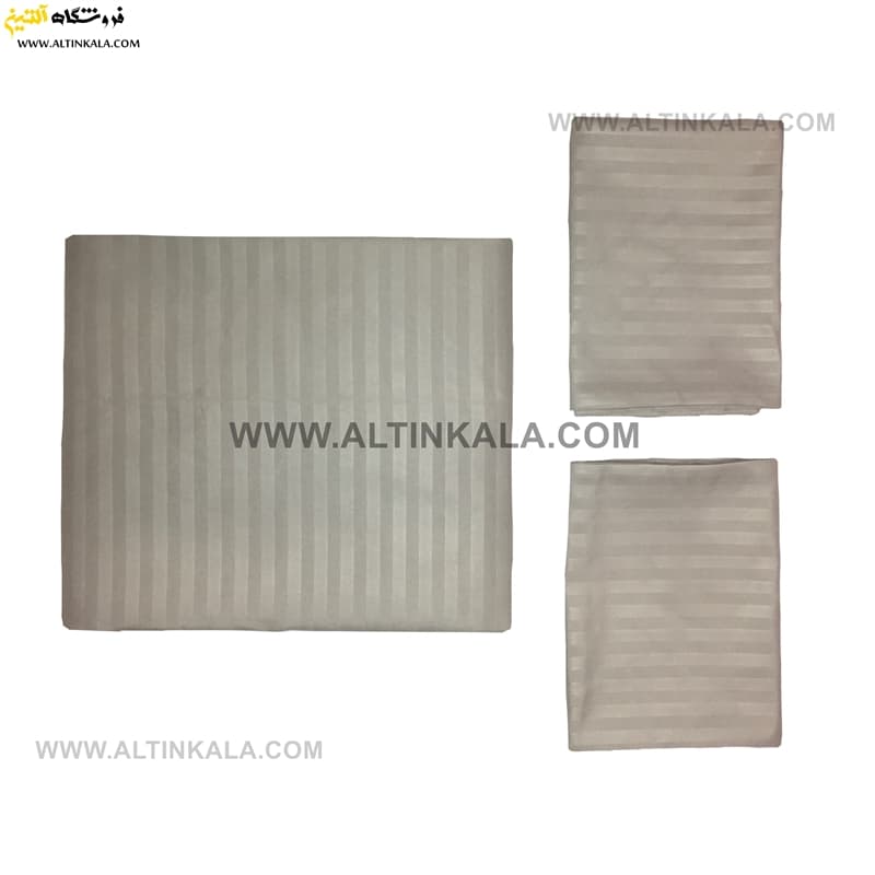 سرویس ملحفه کشدوز دونفره سه تکه 160×200 طرح هتلی طوسی روشن