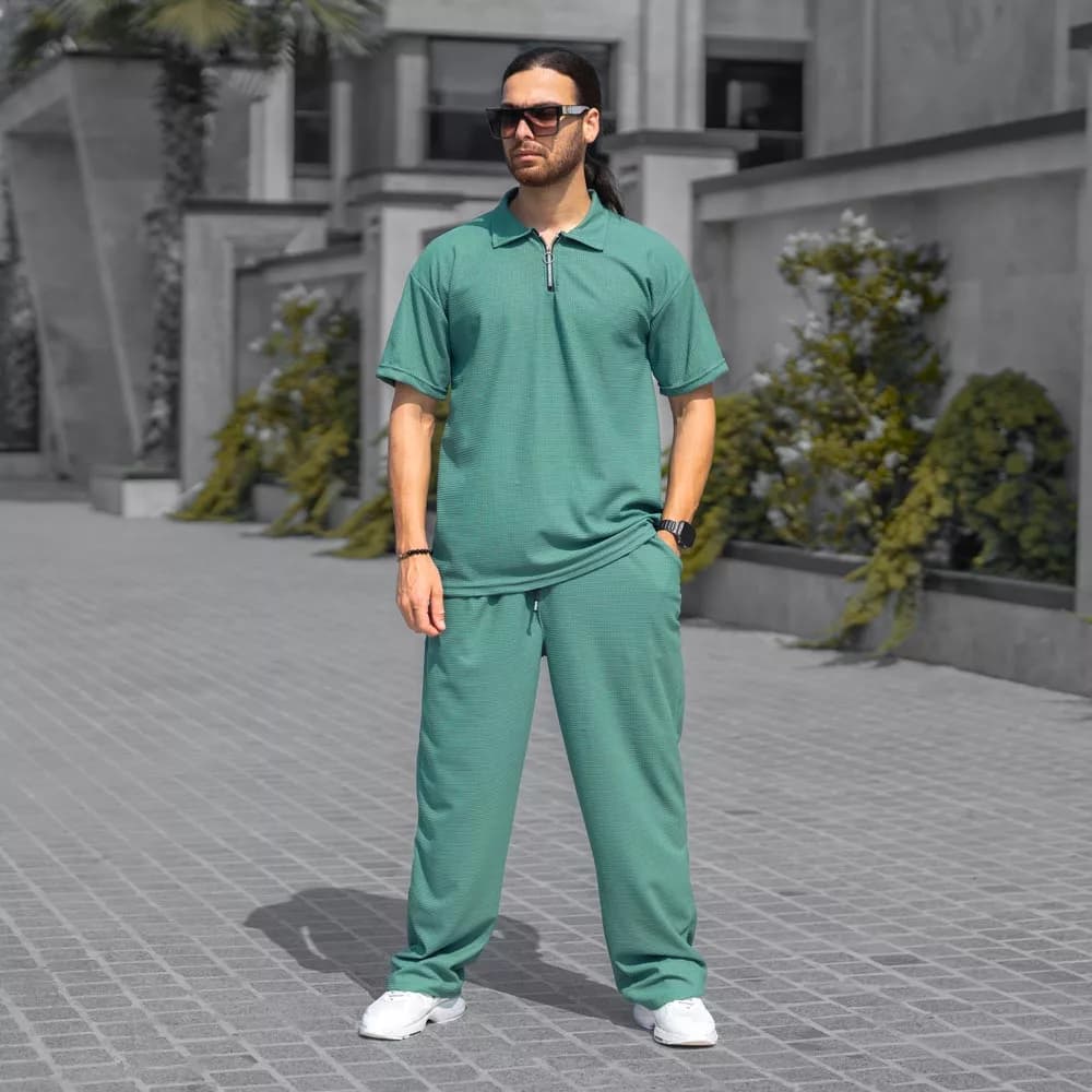 ست تیشرت نیم زیپ و شلوار مردانه کد 26764 — تصویر ۲