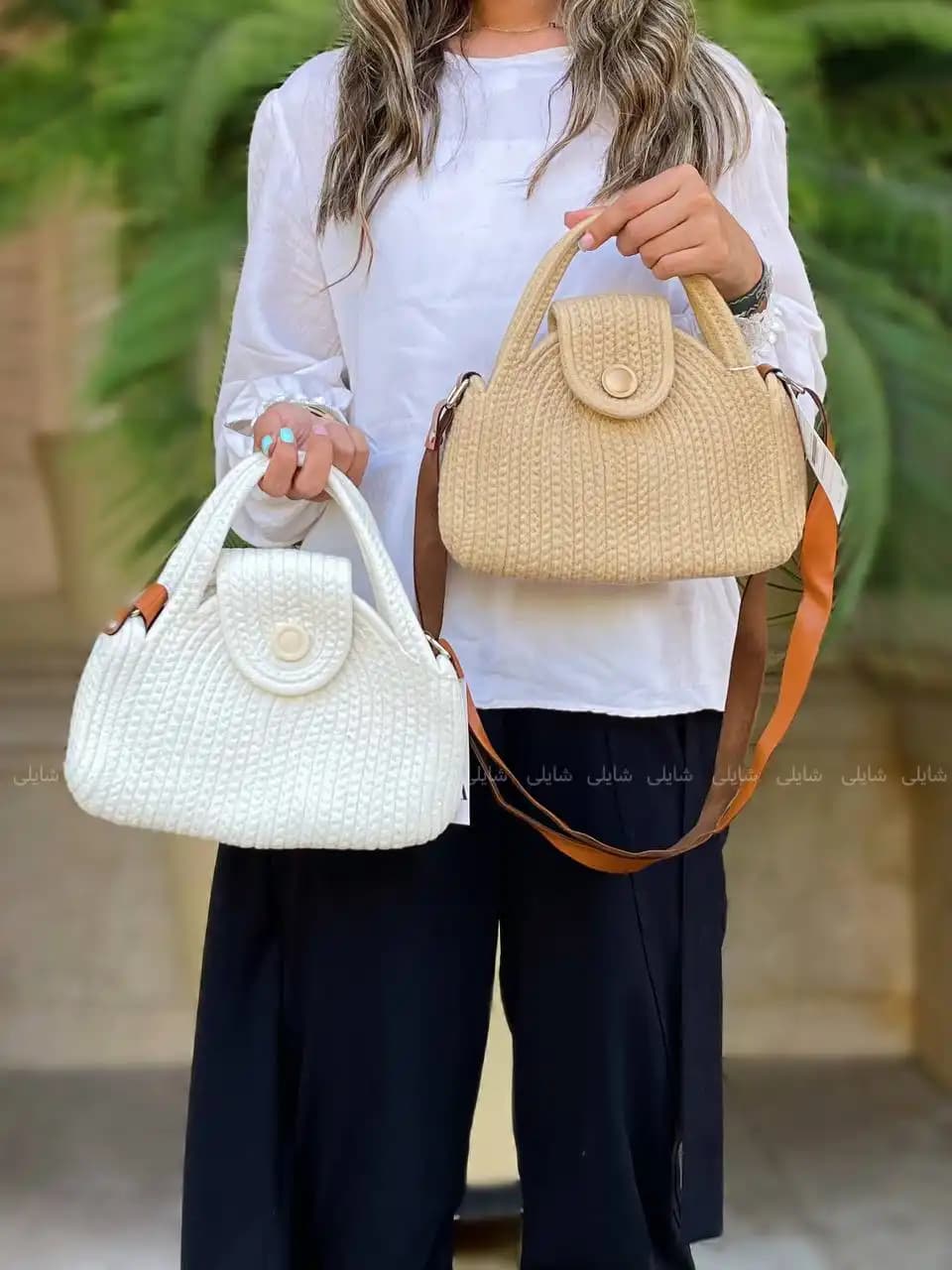 کیف کنفی دستی و دوشی زنانه مدل کارامل — تصویر ۶