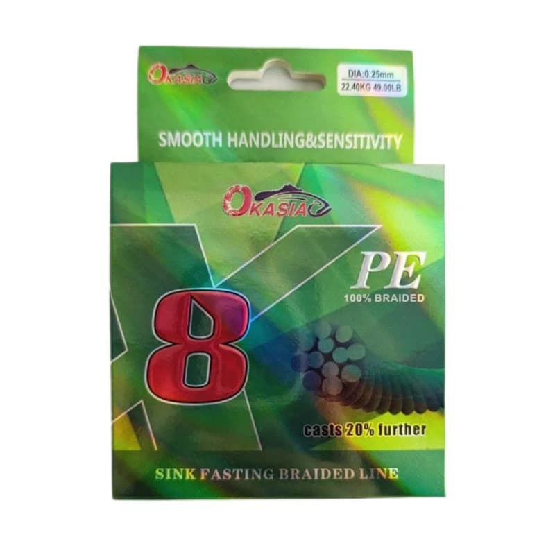 نخ ماهیگیری اوکاسیا Okasia مدل X8 سایز 0.25 طول 150 متری