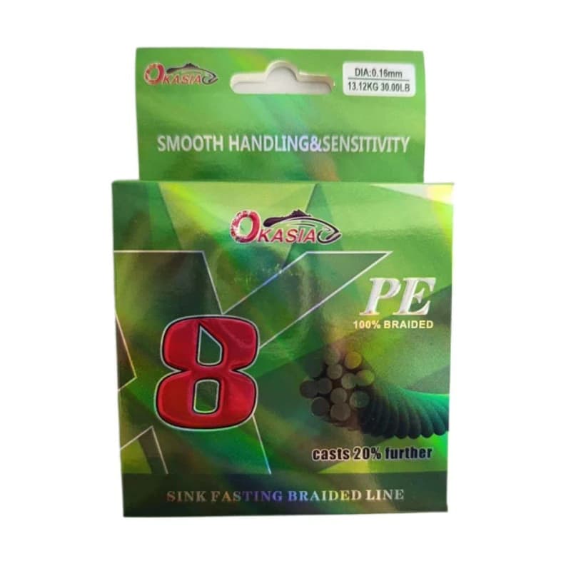 نخ ماهیگیری اوکاسیا Okasia مدل X8 سایز 0.16 طول 150 متری