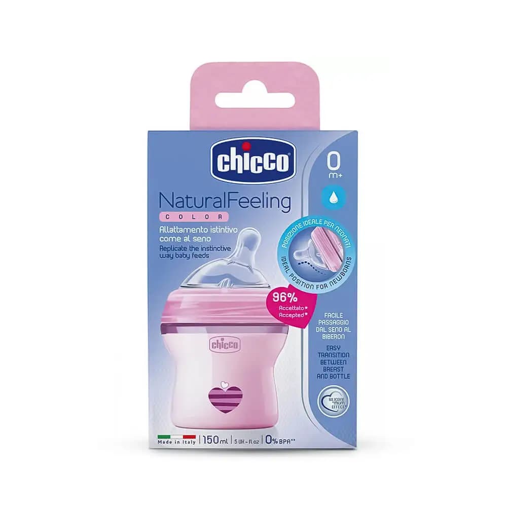 شیشه شیر نچرال فیلینگ قلب صورتی 150 میل چیکو Chicco — تصویر ۲