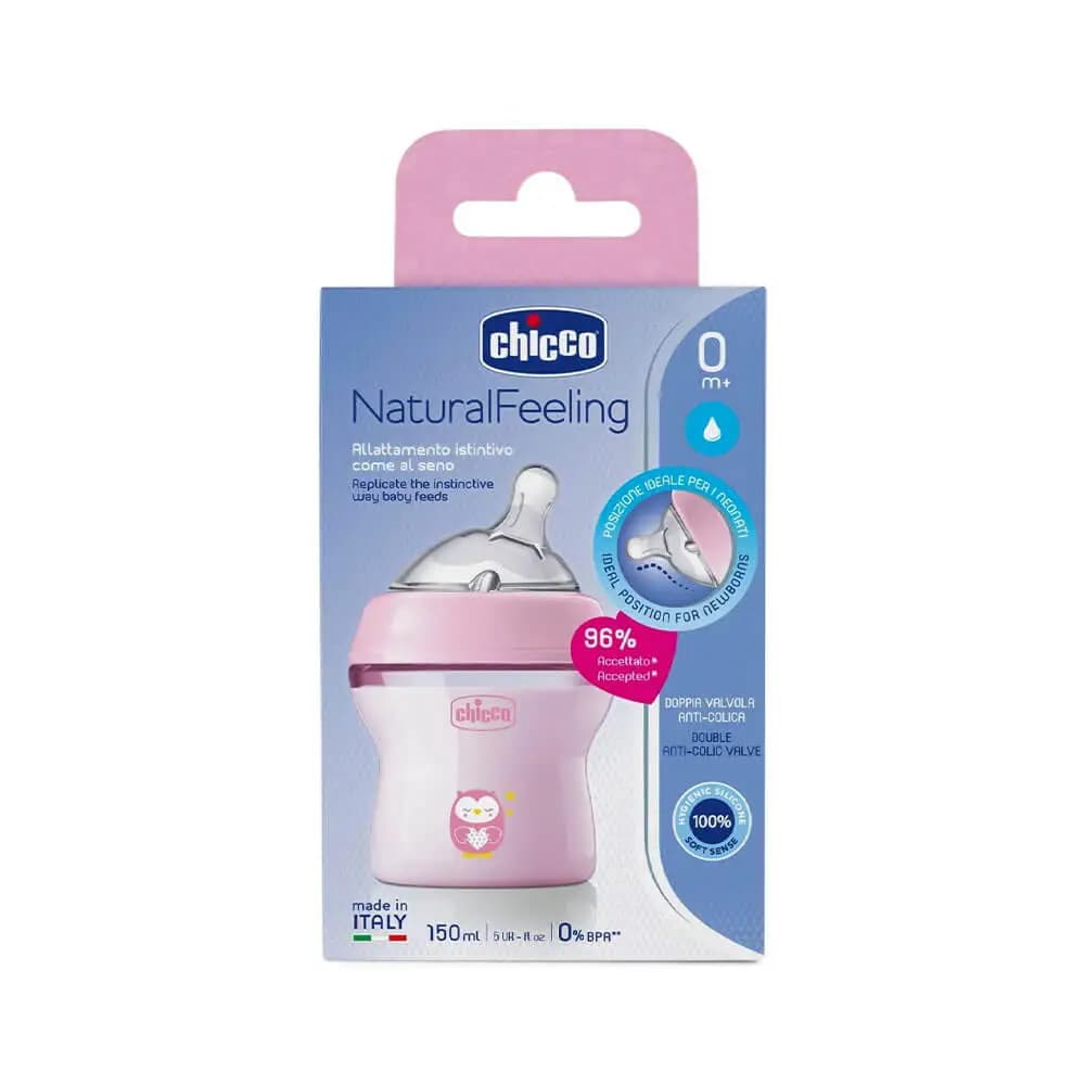 شیشه شیر نچرال فیلینگ جغد صورتی 150 میل چیکو Chicco — تصویر ۲
