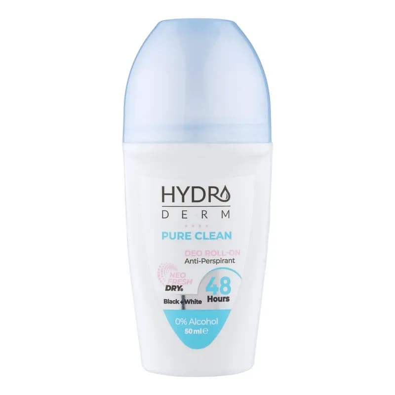 مام رول ضد تعریق بانوان هیدرودرم مدل Pure Clean درب آبی ۴۸ ساعته ۵۰ میل بدون الکل
