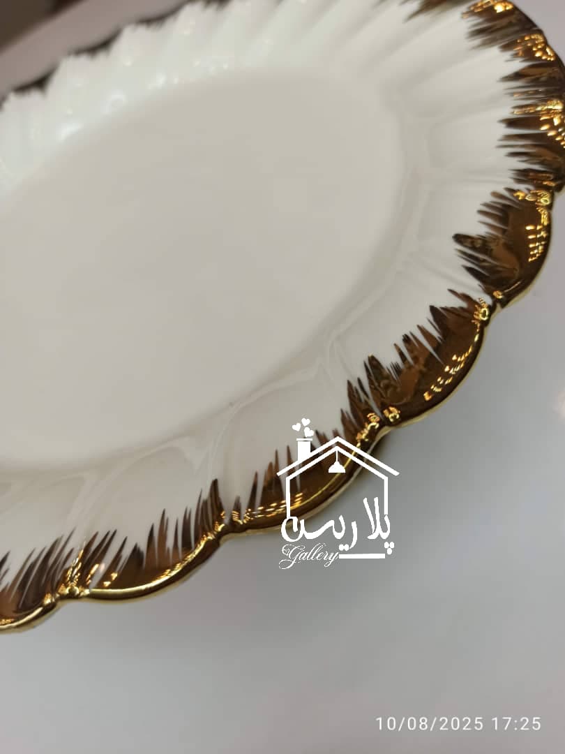 دیس گرد پایه دار سرامیکی هاشور طلایی ۴۳۲۴۰ — تصویر ۷