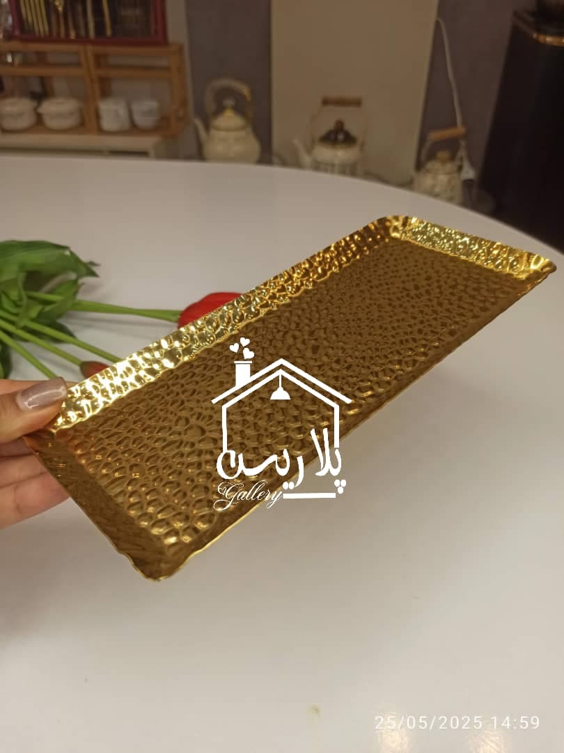 دیس مستطیلی استیل چکشی طلایی 43220 — تصویر ۲