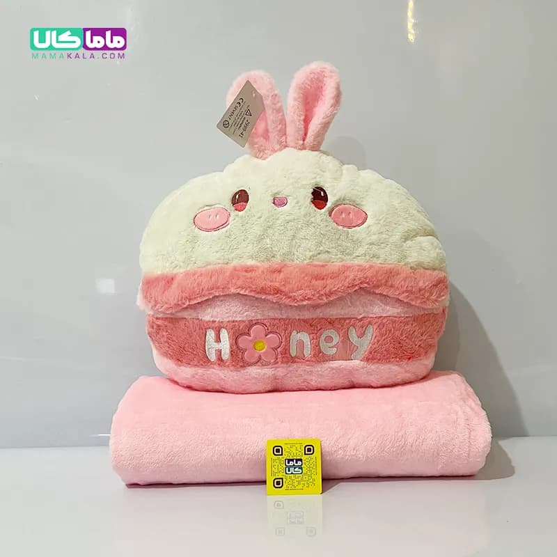 عروسک خرگوش پتوبالشتی صورتی مدل دست گرم کن 50 سانتیمتر