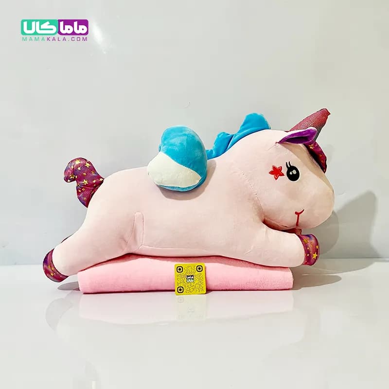 عروسک اسب یونیکورن تکشاخ پتوبالشتی صورتی مدل اسکای 60 سانتیمتر — تصویر ۶
