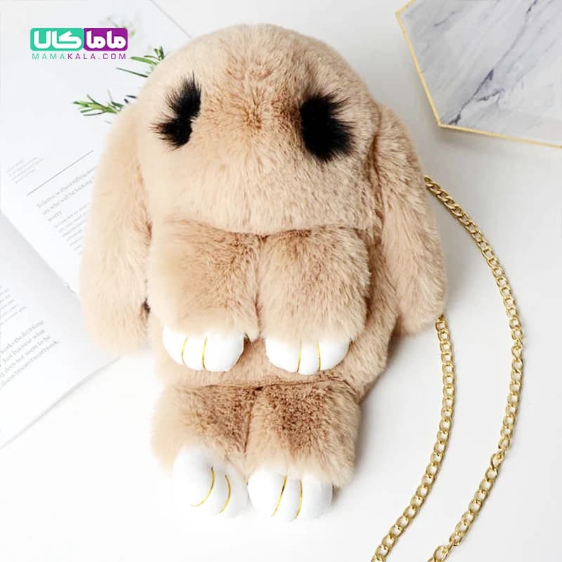 کیف دوشی عروسکی مدل خرگوش بژ 35 سانتیمتر
