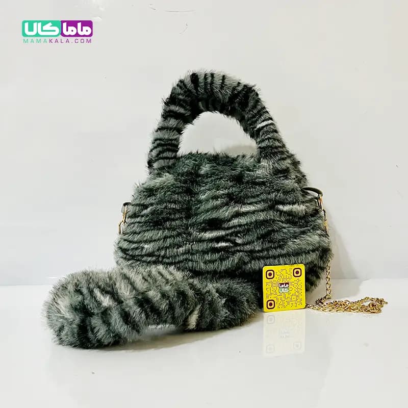 کیف عروسکی بزرگ پرزی مدل گربه طوسی 40 سانتیمتر — تصویر ۴