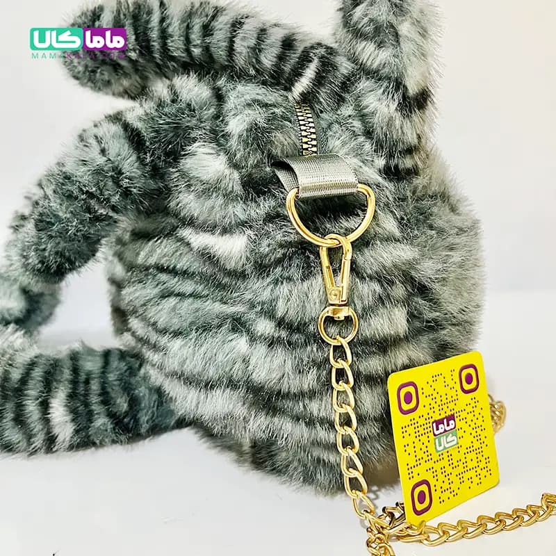 کیف عروسکی بزرگ پرزی مدل گربه طوسی 40 سانتیمتر — تصویر ۷