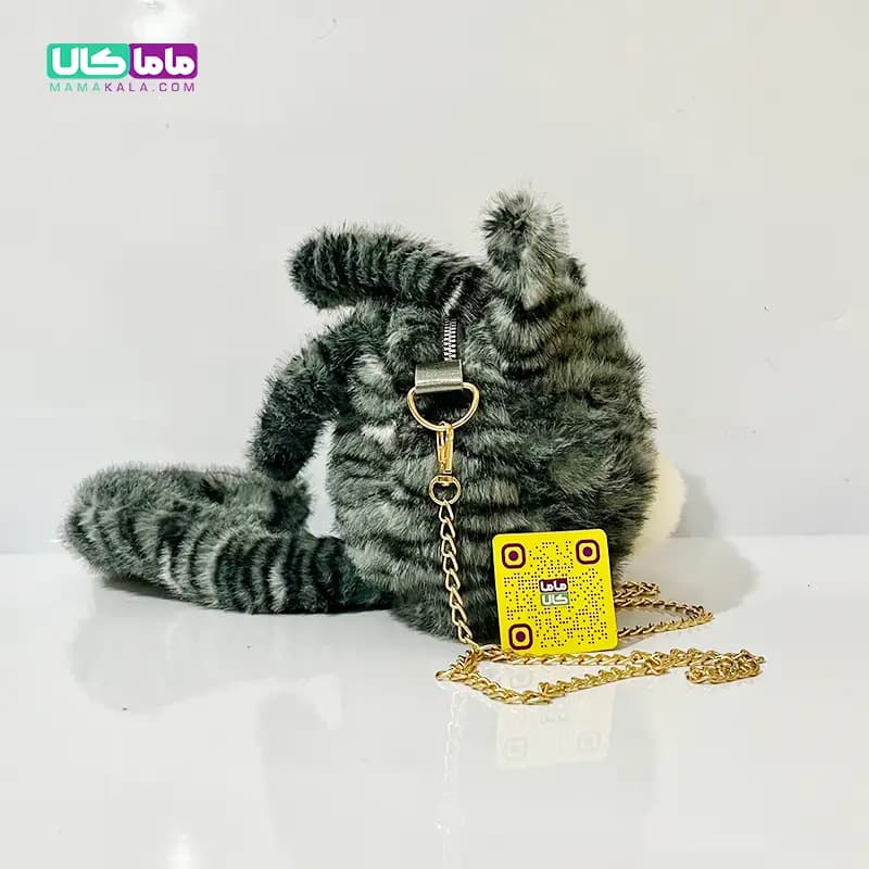 کیف عروسکی بزرگ پرزی مدل گربه طوسی 40 سانتیمتر — تصویر ۸