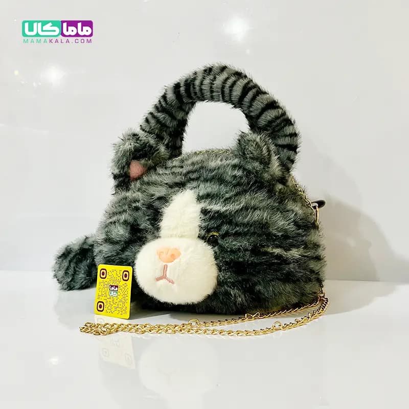 کیف عروسکی بزرگ پرزی مدل گربه طوسی 40 سانتیمتر — تصویر ۲