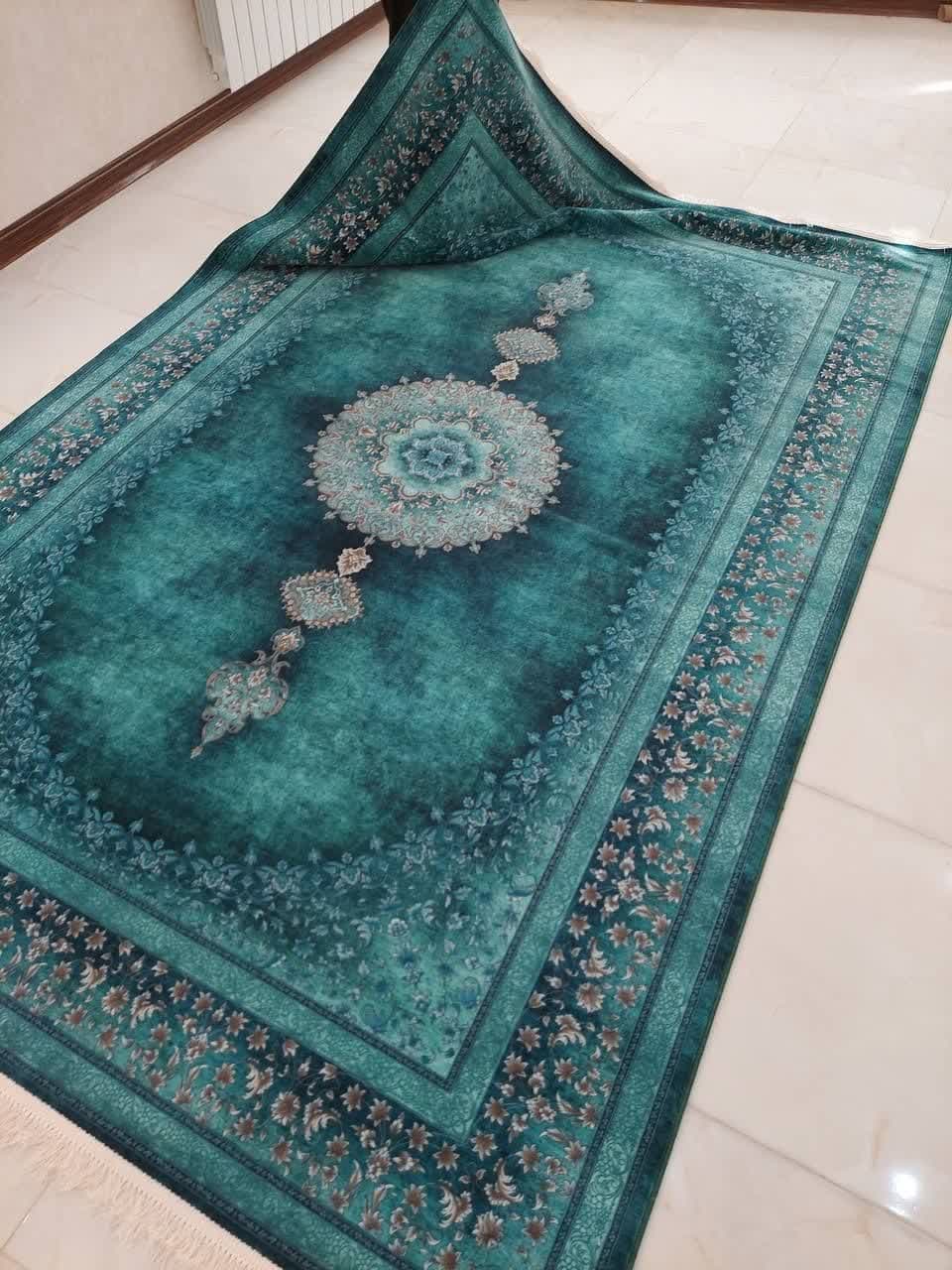 فرش روچک کد 400400 فیروزه ای طرح دستباف — تصویر ۶