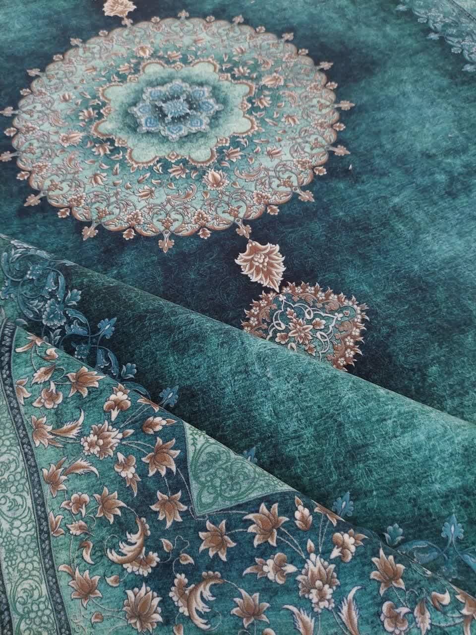 فرش روچک کد 400400 فیروزه ای طرح دستباف — تصویر ۴
