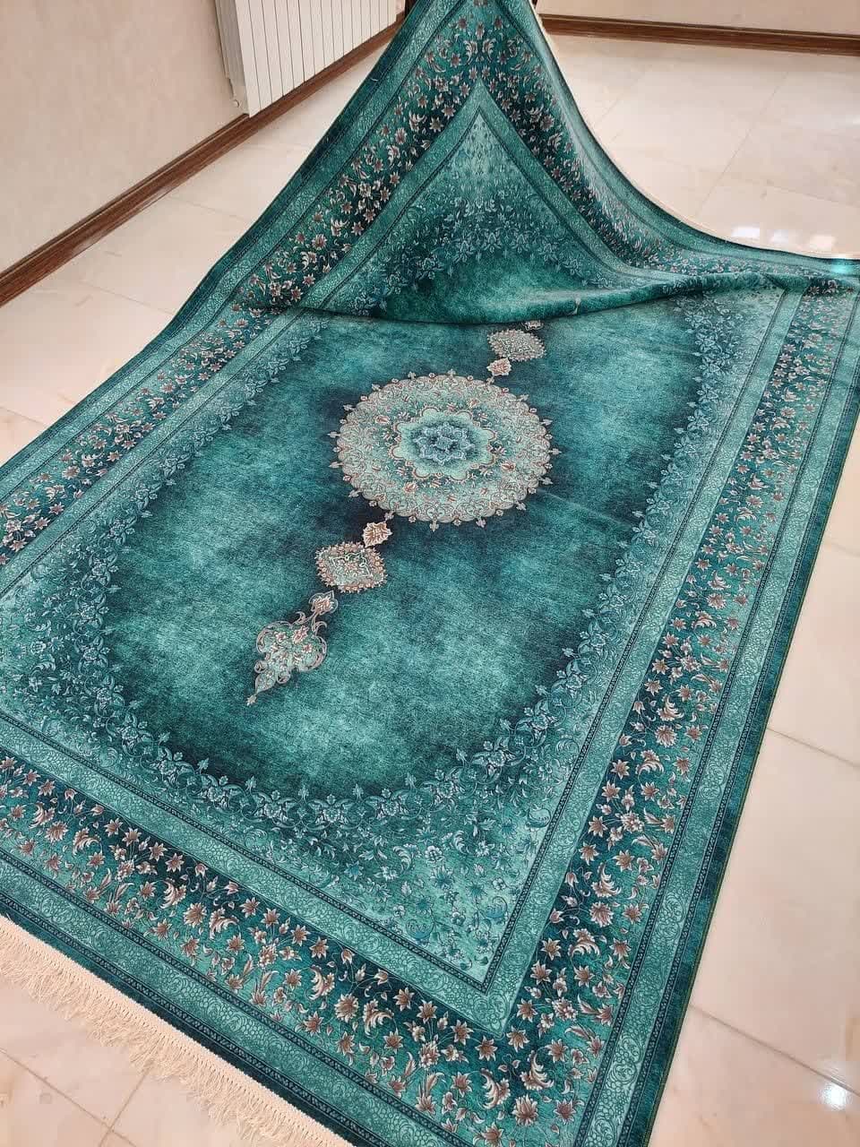 فرش روچک کد 400400 فیروزه ای طرح دستباف — تصویر ۳