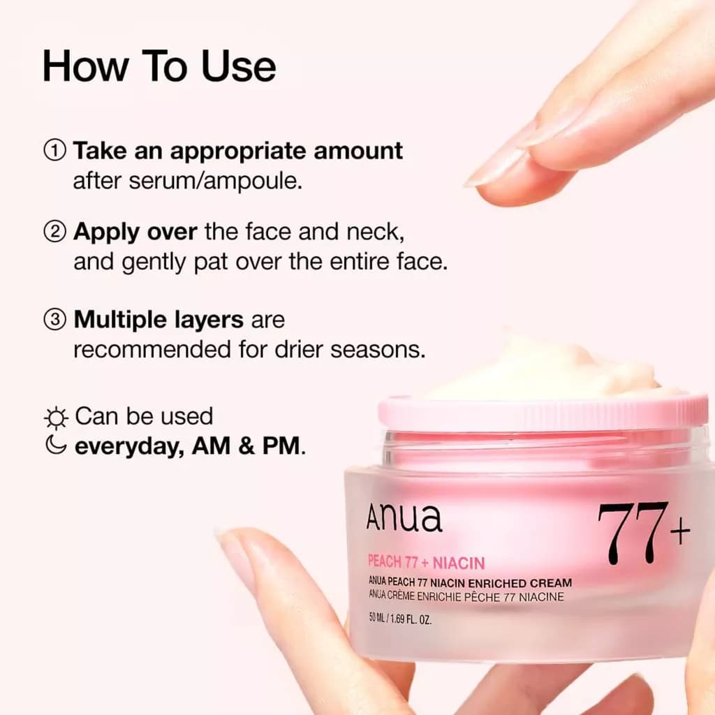 کرم نیاسین هلو ۷۷٪ آنوا | Anua Peach 77 Niacin Enriched Cream — تصویر ۲
