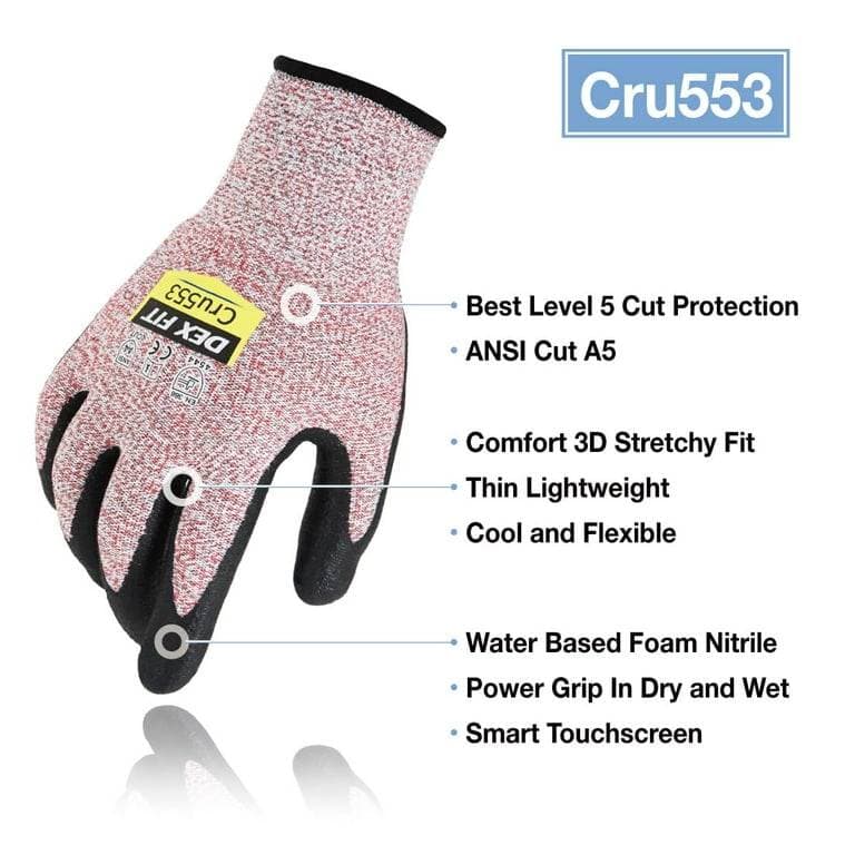 دستکش ایمنی ضد برش خارجی سطح 5 برند DEX FIT Cru553-3 اصل کره جنوبی — تصویر ۶