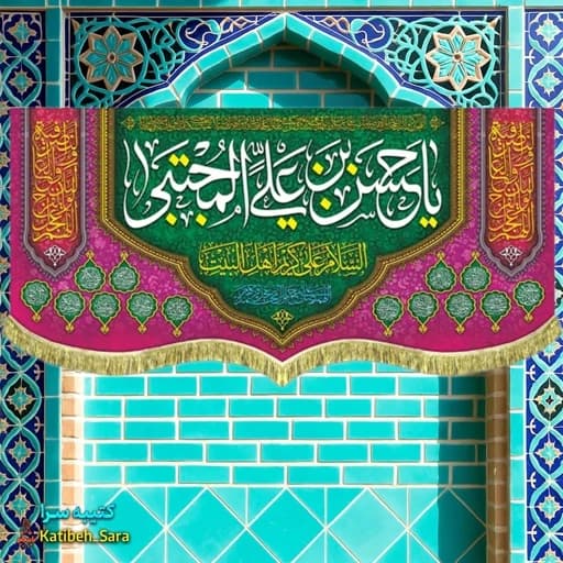 کتیبه مخمل دکوری ولادت امام حسن مجتبی (ع).