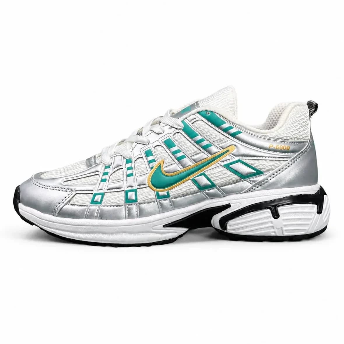 کتونی مردانه مدل رانینگ نایک P6000 سفید نقره ای سبز NIKE