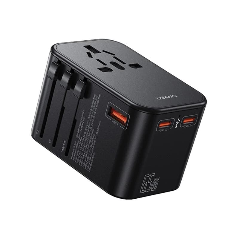 شارژر دیواری و آداپتور سفری یوسمز CC199 | توان 65 وات GaN، دو پورت Type-C + یک پورت USB-A، طراحی مسافرتی — تصویر ۲