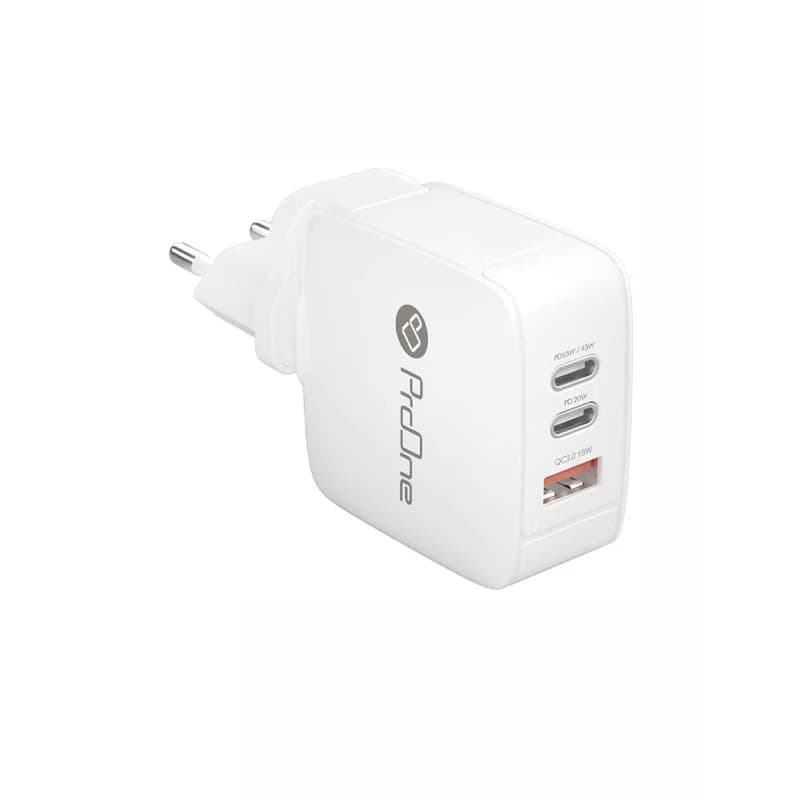 شارژر دیواری پرووان PWC565 | توان 65 وات، دو پورت Type-C + یک پورت USB-A، فناوری PD و QC3.0