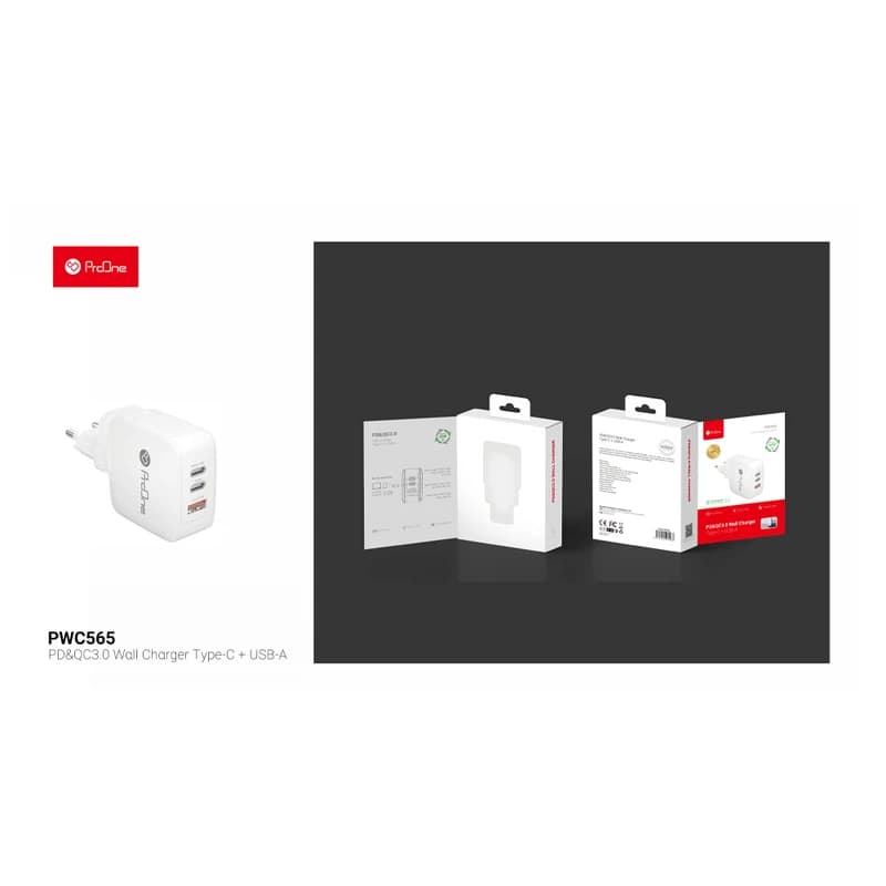 شارژر دیواری پرووان PWC565 | توان 65 وات، دو پورت Type-C + یک پورت USB-A، فناوری PD و QC3.0 — تصویر ۷