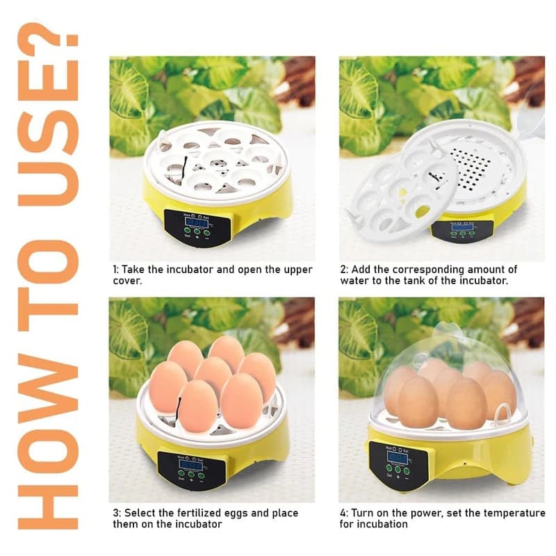 دستگاه جوجه‌کشی HHD 7 Egg Incubator | ظرفیت 7 تخم، کنترل دمای خودکار، نرخ هچینگ 98% — تصویر ۴