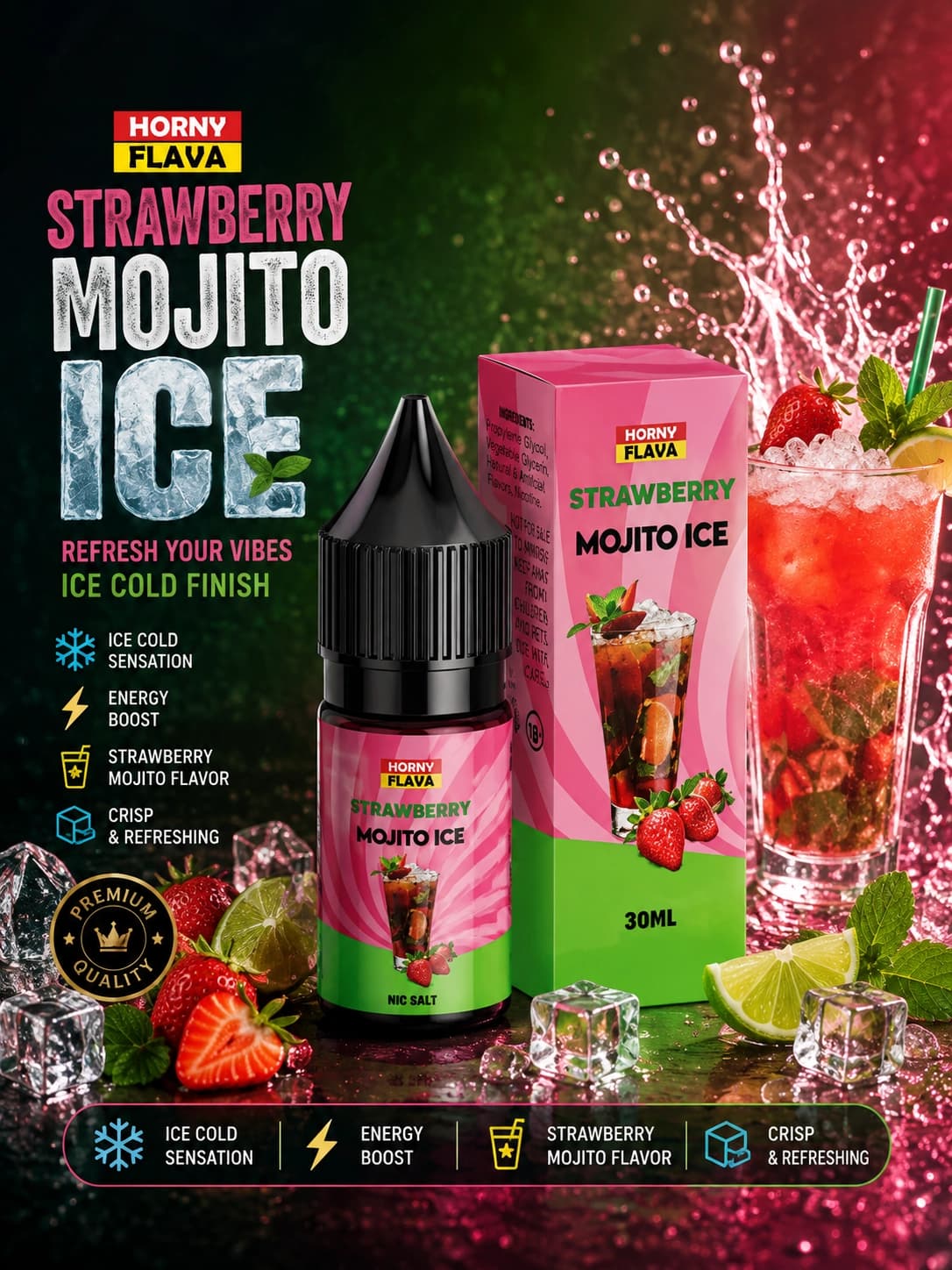 هورنی توت فرنگی موهیتو آیس (SALT Horny Flava Strawberry Mojito Ice)