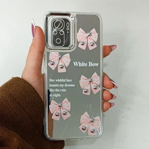 گارد گوشی Note 10 طرح آیینه ای فانتزی مدل پاپیون نگین دار رنگ صورتی نوت 10 قاب و کاور