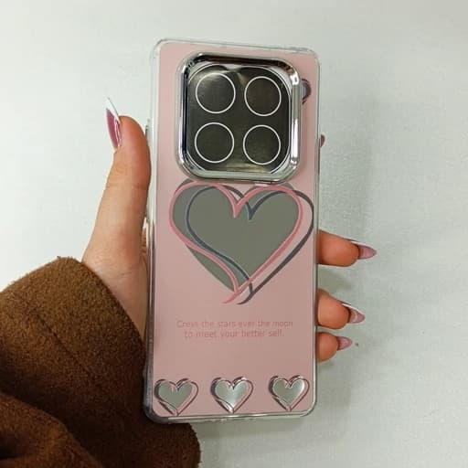 گارد گوشی Note 14 pro طرح آیینه ای فانتزی مدل قلب رنگ صورتی نوت 14 پرو قاب و کاور
