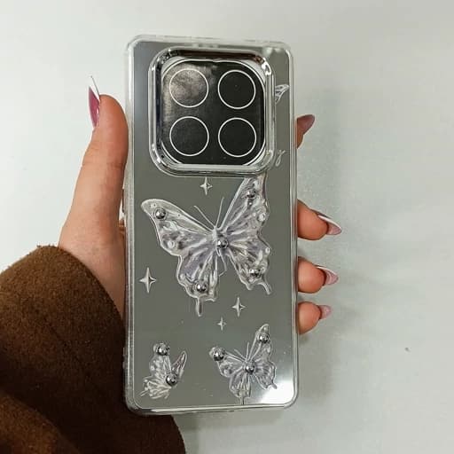 گارد گوشی Note 14 pro طرح آیینه ای فانتزی مدل پروانه نگین دار نوت 14 پرو قاب و کاور