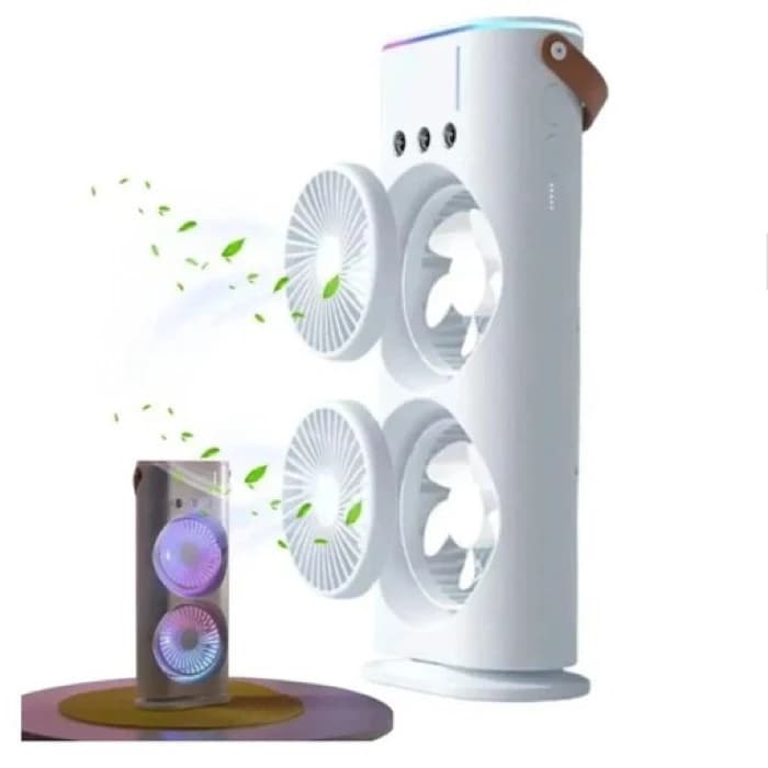 پنکه رومیزی مه پاش دو فن ریموت دار با نور RGB برق مستقیم و شارژی — تصویر ۶