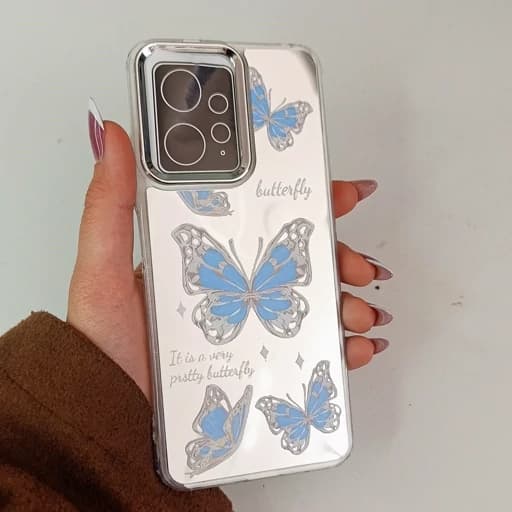 گارد گوشی Note 12 طرح آیینه ای فانتزی مدل پروانه رنگ آبی نوت 12 قاب و کاور