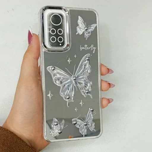 گارد گوشی Redmi Note 12S طرح آیینه ای فانتزی مدل پروانه نگین دار ردمی نوت 12 اس قاب و کاور