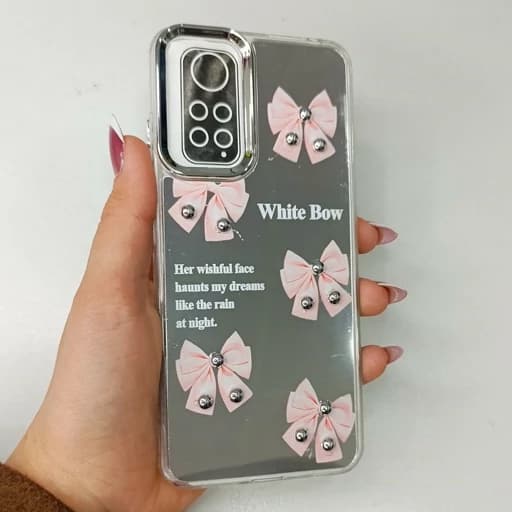 گارد گوشی Redmi Note 12S طرح آیینه ای فانتزی مدل پاپیون رنگ صورتی نگین دار ردمی نوت 12 اس قاب و کاور