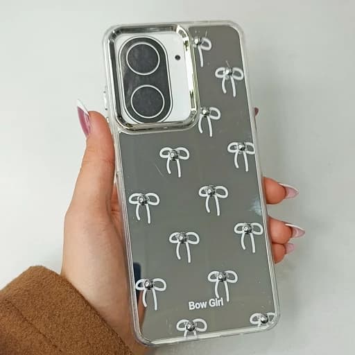 گارد گوشی Redmi A5طرح آیینه ای فانتزی مدل پاپیون رنگ سفید نگین دار ردمی آ5 قاب و کاور