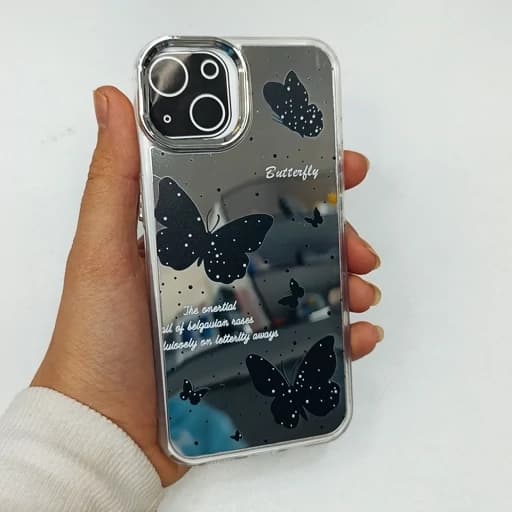 گارد گوشی Iphone 15/Iphone 14/Iphone 13 طرح آیینه ای فانتزی مدل پروانه رنگ مشکی آیفون 13/14/15 نرمال قاب و کاور
