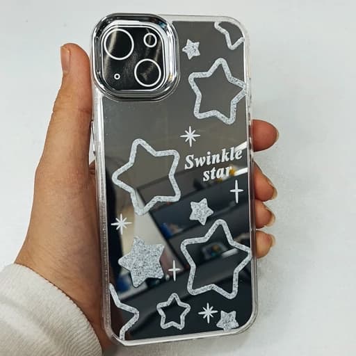 گارد گوشی Iphone 15/Iphone 14/Iphone 13 طرح آیینه ای فانتزی مدل ستاره رنگ سفید آیفون 13/14/15 نرمال قاب و کاور