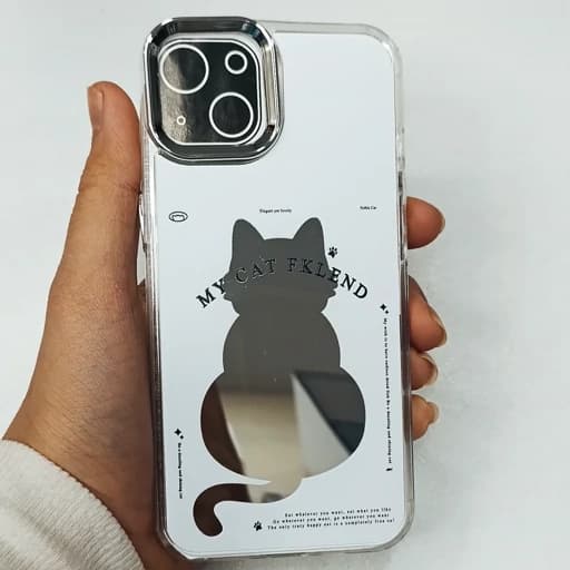گارد گوشی Iphone 15/Iphone 14/Iphone 13 طرح آیینه ای فانتزی مدل گربه ای رنگ سفید آیفون 13/14/15 نرمال قاب و کاور