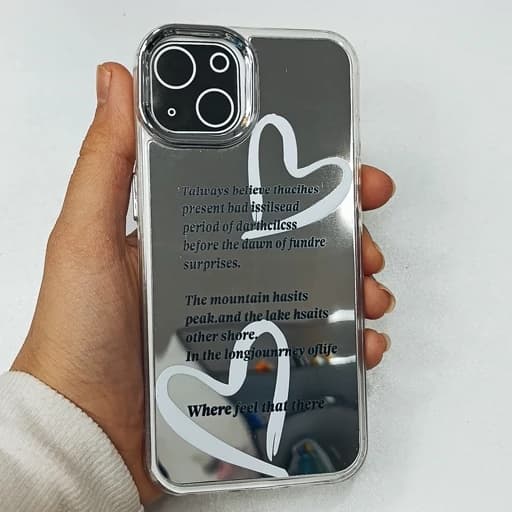 گارد گوشی Iphone 15/Iphone 14/Iphone 13 طرح آیینه ای فانتزی مدل قلبی رنگ سفید با متن آیفون 13/14/15 نرمال قاب و کاور