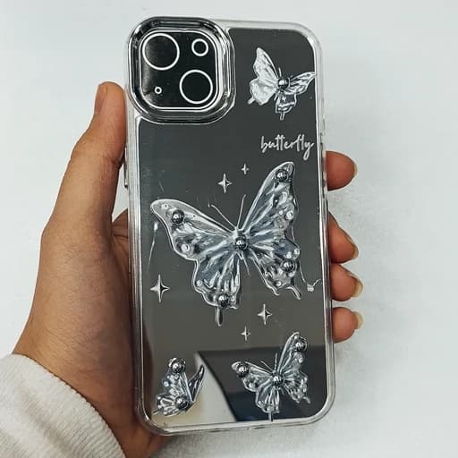 گارد گوشی Iphone 15/Iphone 14/Iphone 13 طرح آیینه ای فانتزی مدل پروانه ای نگین دار آیفون 13/14/15 نرمال قاب و کاور