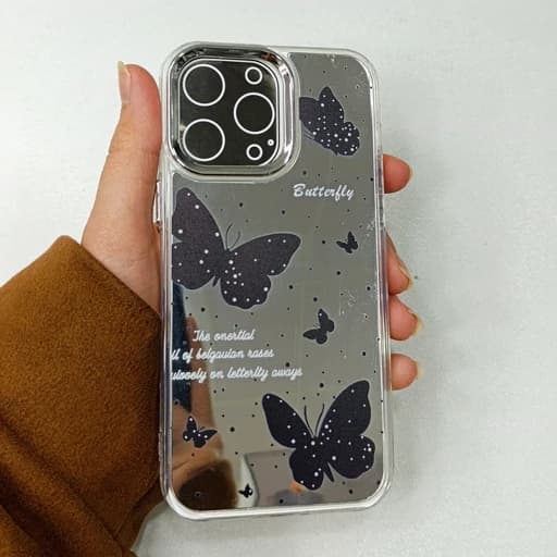 گارد گوشی Iphone 13 pro طرح آیینه ای فانتزی پروانه ای رنگ مشکی آیفون 13 پرو قاب و کاور