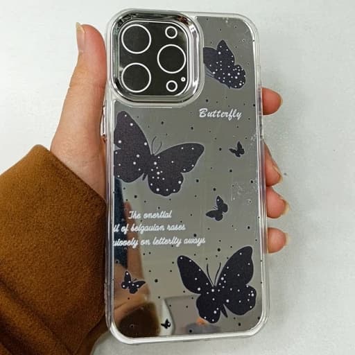 گارد گوشی Iphone 13 pro max طرح آیینه ای فانتزی پروانه ای رنگ مشکی آیفون 13 پرو مکس قاب و کاور